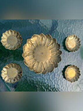 Vintage Made in Italy Brass Leaf Trinket Dish and Coaster Set
